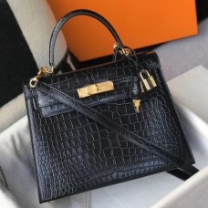 Replica Handbag Store Kelly 28cm Bag In Black Embossed Crocodile GHW Replica Handbag Store Kelly 28cm Bag In Black Embossed Crocodile GHW