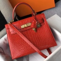 Replica Handbag Store Kelly 28cm Bag In Red Embossed Crocodile GHW Replica Handbag Store Kelly 28cm Bag In Red Embossed Crocodile GHW