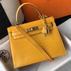Replica Handbag Store Kelly 28cm Bag In Yellow Embossed Crocodile GHW Replica Handbag Store Kelly 28cm Bag In Yellow Embossed Crocodile GHW