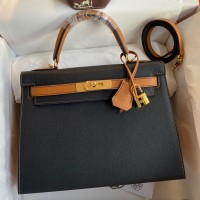 Replica Handbag Store Kelly Sellier 28 Bicolor Bag in Black and Gold Epsom Calfskin
