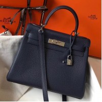 Replica Handbag Store Kelly 32cm Bag In Dark Blue Clemence Leather PHW