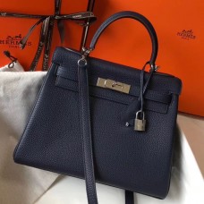 Replica Handbag Store Kelly 32cm Bag In Dark Blue Clemence Leather PHW