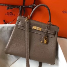 Replica Handbag Store Kelly 32cm Bag In Taupe Grey Clemence Leather GHW