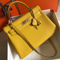 Replica Handbag Store Kelly 32cm Bag In Yellow Clemence Leather GHW