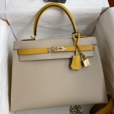 Replica Handbag Store Kelly Sellier 32 Bicolor Bag in Trench and Yellow Epsom Calfskin