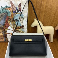 Replica Handbag Store Kelly Elan Handmade Bag In Black Chevre Mysore Leather
