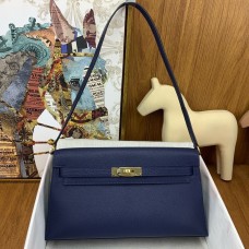 Replica Handbag Store Kelly Elan Handmade Bag In Blue Saphir Chevre Mysore Leather