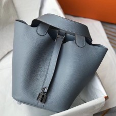 Replica Handbag Store Picotin Lock 18 Bag In Blue Lin Clemence Leather