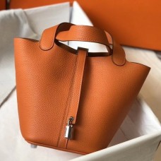 Replica Handbag Store Picotin Lock 18 Bag In Orange Clemence Leather