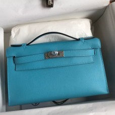 Replica Handbag Store Kelly Pochette Handmade Bag In Blue du Nord Swift Calfskin