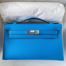 Replica Handbag Store Kelly Pochette Handmade Bag In Blue Frida Swift Calfskin
