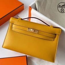 Replica Handbag Store Kelly Pochette Handmade Bag In Jaune Ambre Swift Calfskin