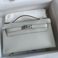 Replica Handbag Store Kelly Pochette Handmade Bag In Pearl Grey Swift Calfskin