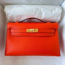 Replica Handbag Store Kelly Pochette Handmade Bag In Rouge Piment Swift Calfskin