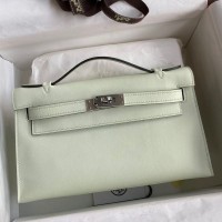 Replica Handbag Store Kelly Pochette Handmade Bag In Vert Fizz Swift Calfskin