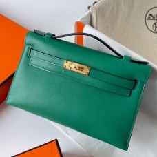 Replica Handbag Store Kelly Pochette Handmade Bag In Vert Vertigo Swift Calfskin