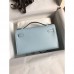 Replica Handbag Store Kelly Pochette Handmade Bag In Blue Brume Swift Calfskin