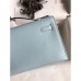 Replica Handbag Store Kelly Pochette Handmade Bag In Blue Brume Swift Calfskin