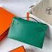 Replica Handbag Store Kelly Pochette Handmade Bag In Vert Vertigo Swift Calfskin