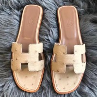 Replica Handbag Store Oran Sandals In Beige Ostrich Leather