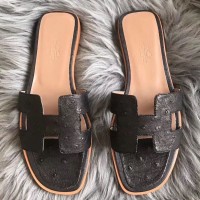 Replica Handbag Store Oran Sandals In Black Ostrich Leather Replica Handbag Store Oran Sandals In Black Ostrich Leather