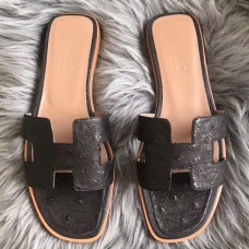 Replica Handbag Store Oran Sandals In Black Ostrich Leather Replica Handbag Store Oran Sandals In Black Ostrich Leather