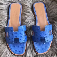 Replica Handbag Store Oran Sandals In Blue Hydra Ostrich Leather