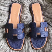Replica Handbag Store Oran Sandals In Blue Ostrich Leather Replica Handbag Store Oran Sandals In Blue Ostrich Leather