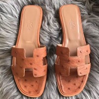 Replica Handbag Store Oran Sandals In Brown Ostrich Leather