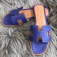 Replica Handbag Store Oran Slide Sandals In Blue Epsom Perforated Calfskin Replica Handbag Store Oran Slide Sandals In Blue Epsom Perforated Calfskin