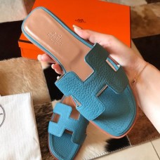 Replica Handbag Store Oran Slide Sandals In Blue Jean Clemence Leather Replica Handbag Store Oran Slide Sandals In Blue Jean Clemence Leather
