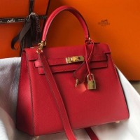 Replica Handbag Store Red Epsom Kelly 25cm Sellier Handmade Bag