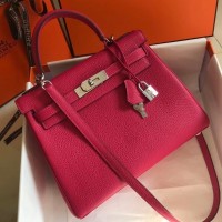 Replica Handbag Store Rose Red Clemence Kelly 28cm Bag