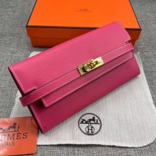Replica Handbag Store Kelly Longue Wallet In rose Clemence Leather Replica Handbag Store Kelly Longue Wallet In rose Clemence Leather